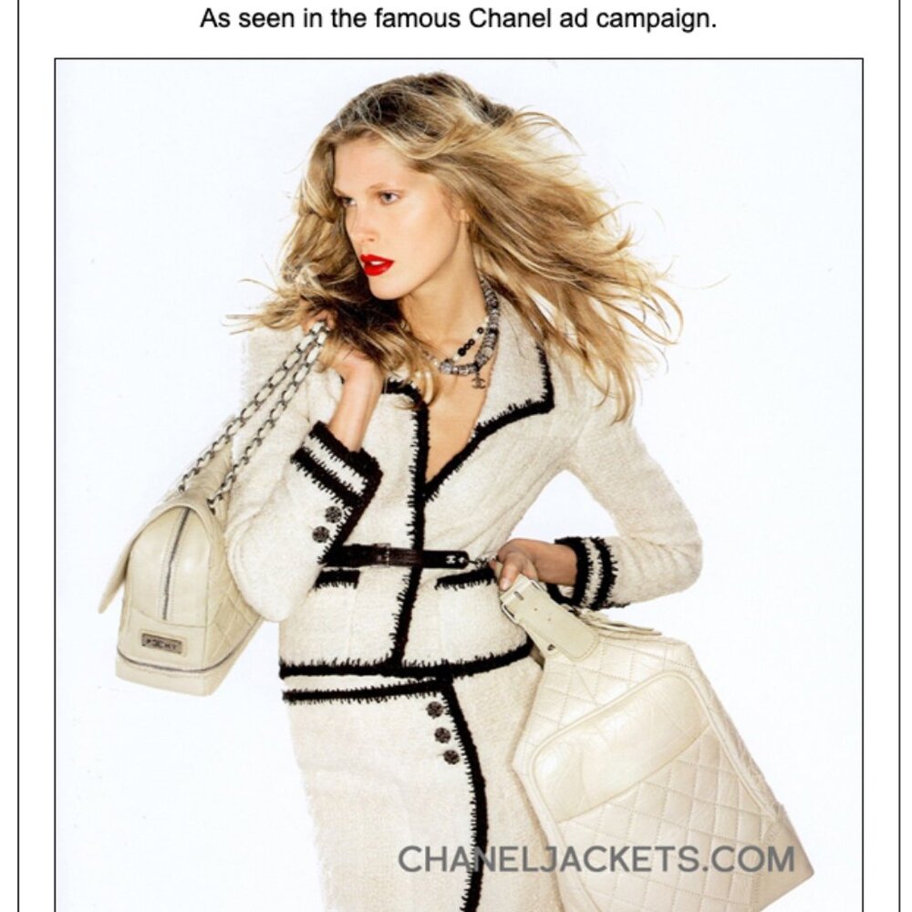 CHANEL 06A Ivory Black Contrast Trim Boucle Jacket Gripoix CC logo Buttons FR34